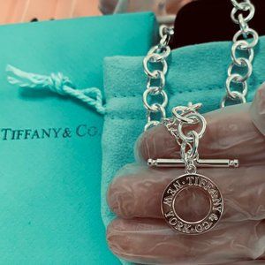Tiffany & Co. Rollo Link Toggle Necklace Sterling Silver 36.8cm